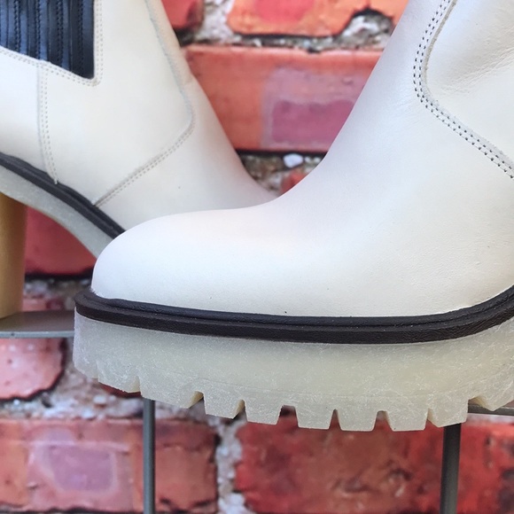 White Leather Free People James Chelsea Heeled Boots in Bone - Picture 8 of 17
